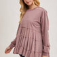 TIERED RUFFLE HEM SWEATSHIRT: OATMEAL / S