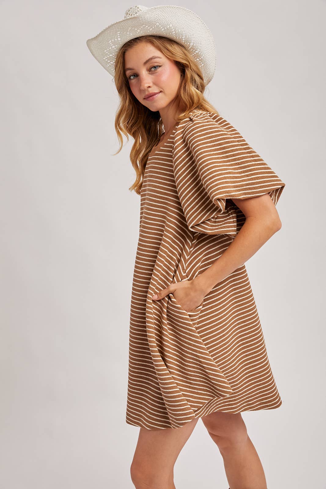 Latte Puff Striped Dress