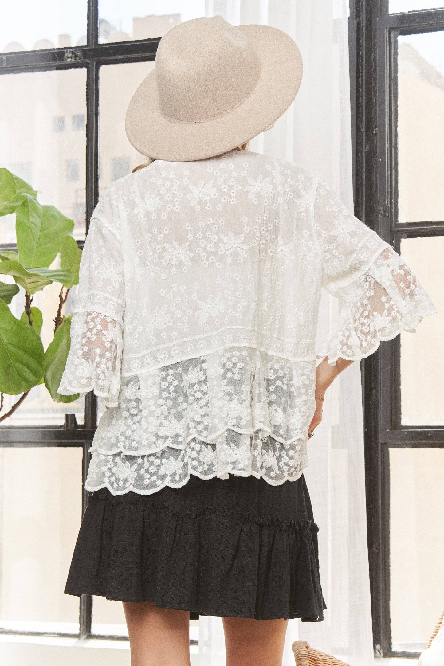 LET3907- BELL SLEEVE LACE TOP: KHAKI / S/M-M/L(3-3)