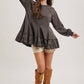 FRENCH TERRY RUFFLED TIERED HEM TUNIC SWEATSHIRT: ASH / L