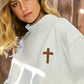 IT2594-CROSS | 'CROSS &JESUS SAVES' Reversible Sweatshirt: Ash grey / S/M-L/XL (3-3)