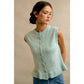 BUTTON FRONT RUFFLE TRIM HEM KNIT VEST: SEA SALT BLUE / L