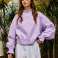 IT2995 Ruffled cuff Detail Mock-neck Crop Terry Sweatshirt: LAVENDER / S-M-L (2-2-2)
