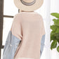 LESW3192 - FRAYED DENIM SLEEVE SWEATER TOP: BLUSH / S-M-L(2-2-2)