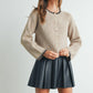 Women's Crewneck Cardigan Sweater - BMC7526: TAUPE / BLACK / S