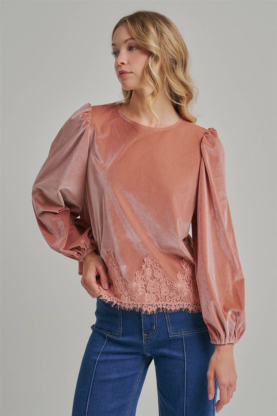 ROMANTIC HOLIDAY VELVET BLOUSE TOP _JLT00304-02: HUNTER / S-M-L(2-2-2)