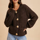 CHUNKY STATEMENT BUTTON CABLE KNIT CARDIGAN: MOCHA MOUSSE / S