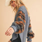 9103FK Malva Plaid Pullover Sweater: Slate Blue / Contemporary / L