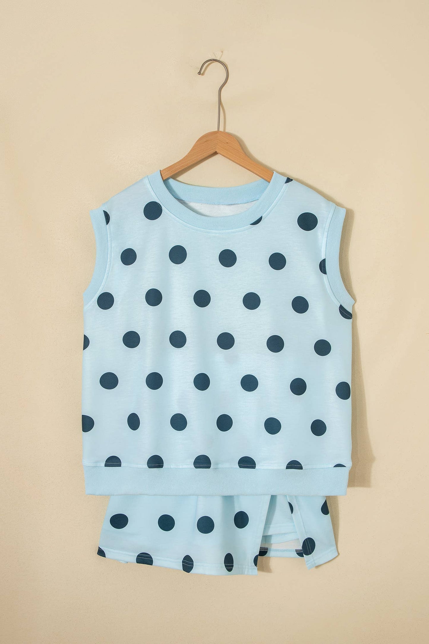 LAS Ribbed Trim Polka Dot Tank Split Mini Skort Set(S-4X): Pink / Missy / M