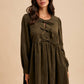 BOW TIE CORDUROY MINI DRESS: OLIVE / S