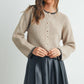 Women's Crewneck Cardigan Sweater - BMC7526: TAUPE / BLACK / S