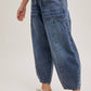 DENIM MID-WAIST DRAWSTRINGS BARREL JEANS: LT.WASH / S