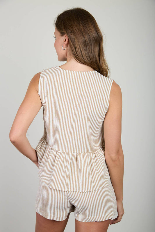 Mocha Stripe Front Tie Top