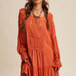 Rust Smocked Tiered Dress