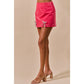 CHRISTMAS RHINESTONE RIBBON TRIM HOLIDAY VELVET MINI SKIRT: PINK / L