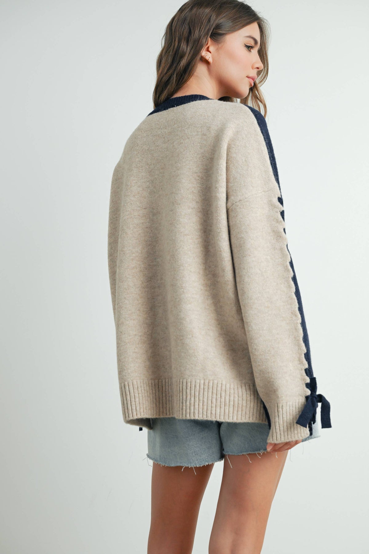 Crew Neck Long Sleeve Pullover Sweater - BMW7587: TAUPE MULTI / L