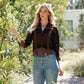 Earthy Boho Button Down Cropped Shirt (New Color): Chestnut / REGULAR (S-M-L-XL 1-2-2-1)