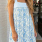 LAS Floral Stripe Patchwork Bow Knot Strap Mini Dress (S-XL): Sky Blue / Missy / L