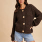 CHUNKY STATEMENT BUTTON CABLE KNIT CARDIGAN: MOCHA MOUSSE / S