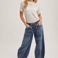DENIM MID-WAIST DRAWSTRINGS BARREL JEANS: LT.WASH / S