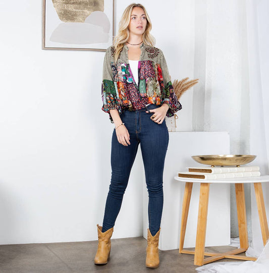 Basil Patchwork Cropped Shrug