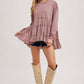 TIERED RUFFLE HEM SWEATSHIRT: OATMEAL / S