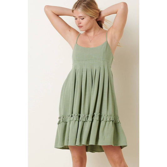 Sage Linen Pintuck Dress