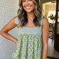 LAS Floral Printed Knot Straps Babydoll Tank Top (S-XL): Green / Missy / XL