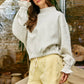 IT2995 Ruffled cuff Detail Mock-neck Crop Terry Sweatshirt: LAVENDER / S-M-L (2-2-2)