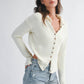 5221HK Button Front Cropped Knit Cardigan: Pink / Contemporary / L