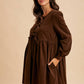BOW TIE CORDUROY MINI DRESS: OLIVE / S