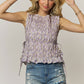 SLEEVELESS FLORAL SMOCKED BLOUSE - LET4355: LAVENDER / S-M-L(2-2-2)