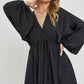 Black Satin V Neck Dress