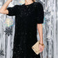 Velvet Sequin Accent Knee Dress VD82073: Grey / L