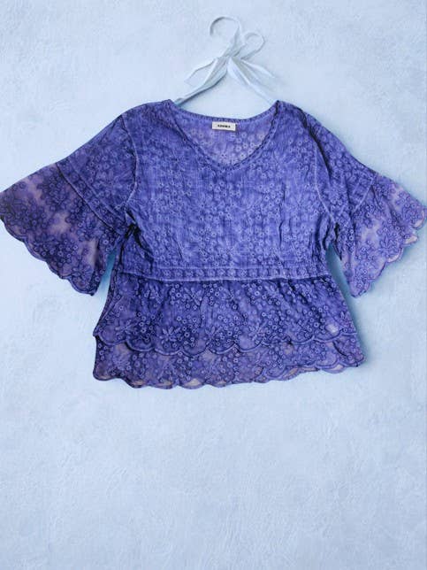 LET3907- BELL SLEEVE LACE TOP: KHAKI / S/M-M/L(3-3)