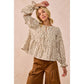 FLORAL PRINTED PEPLUM TOP WITH SHIRRING AND TIED: OATMEAL / S