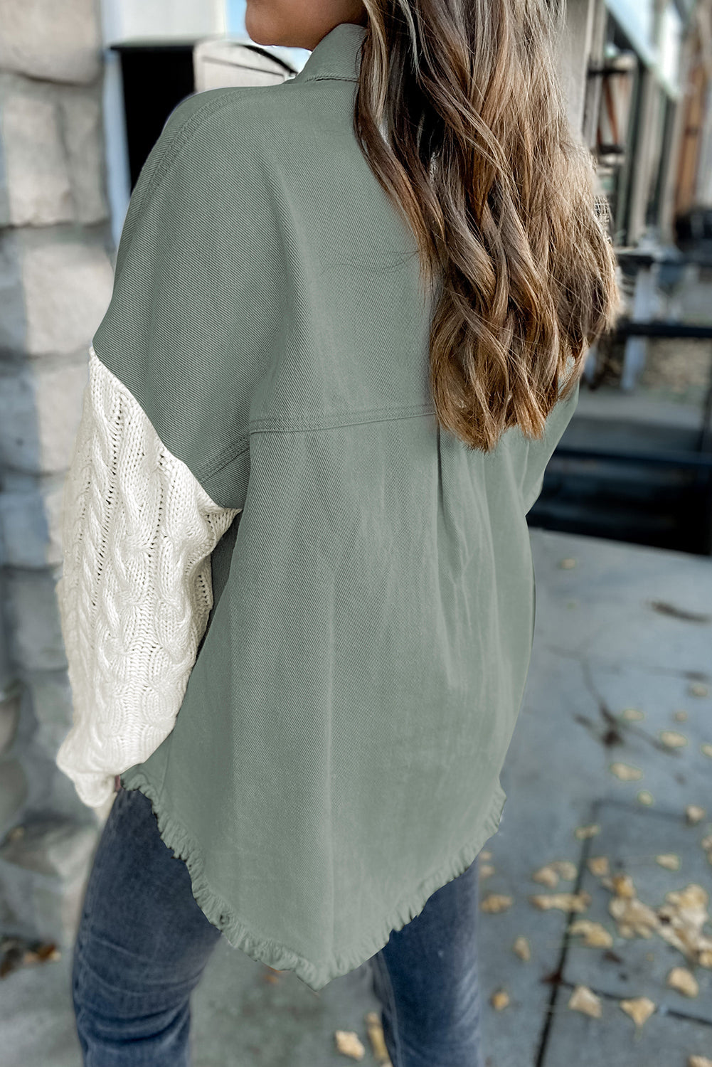 Green Cable Knit Shacket