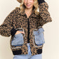 LESW4150-LEOPARD PRINT JACKET WITH DENIM POCKETS: Brown / ONESIZE(6)