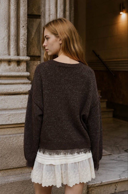 Dark Brown Lace Sweater