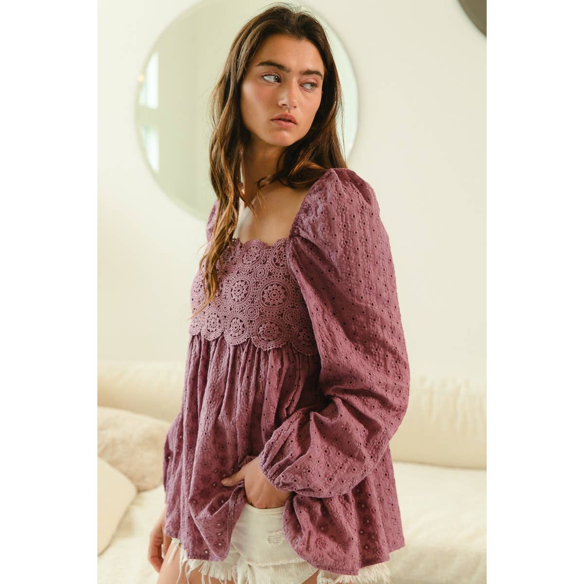 Violet Eyelet Top