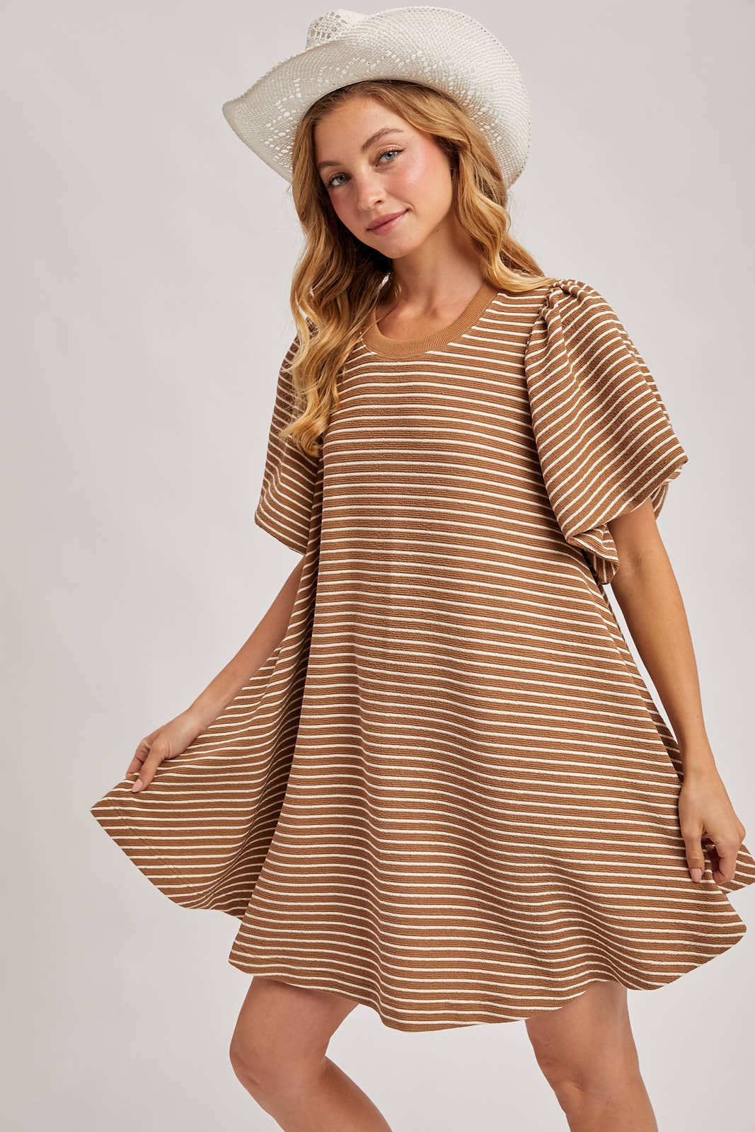 Latte Puff Striped Dress
