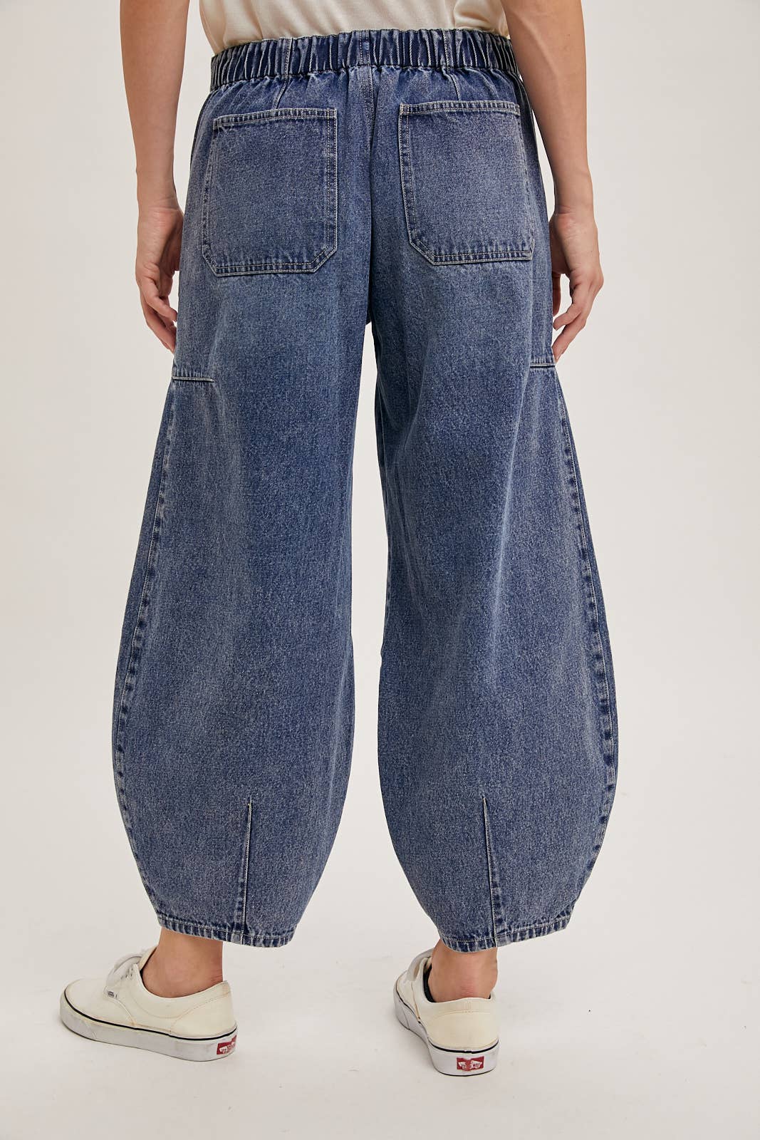DENIM MID-WAIST DRAWSTRINGS BARREL JEANS: LT.WASH / S