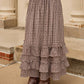 PLAID RUFFLED TIERED HEM MIDI SKIRT: BROWN