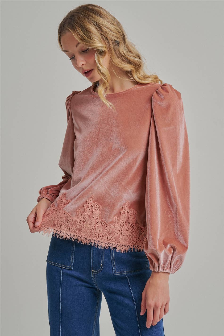 ROMANTIC HOLIDAY VELVET BLOUSE TOP _JLT00304-02: HUNTER / S-M-L(2-2-2)