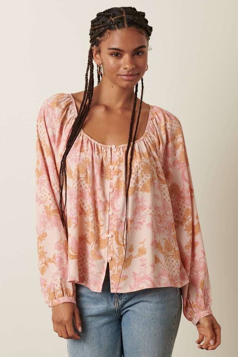 Pink Flower Print Blouse