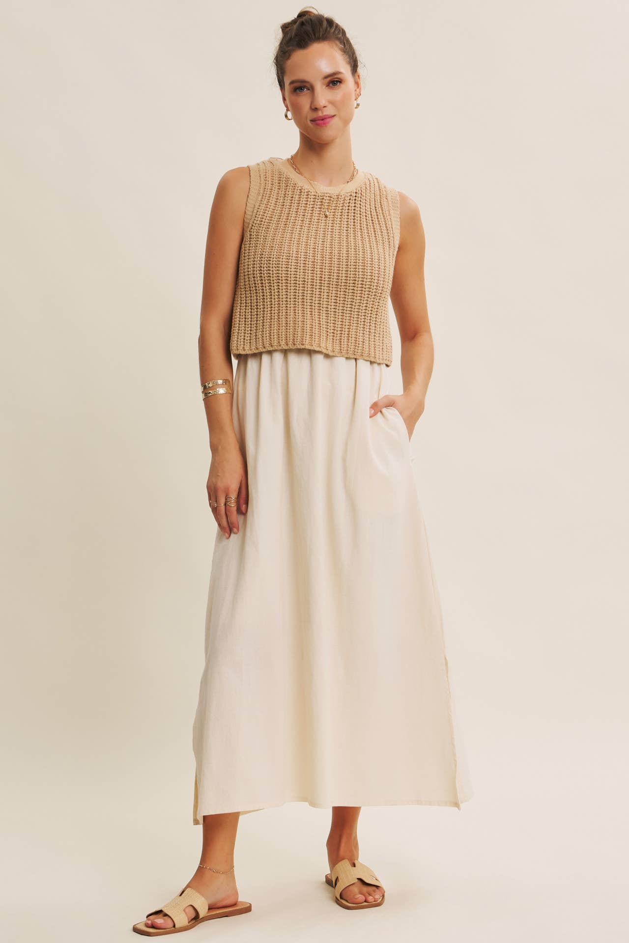 Latte Chunky Sweater Midi Dress