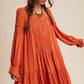Rust Smocked Tiered Dress