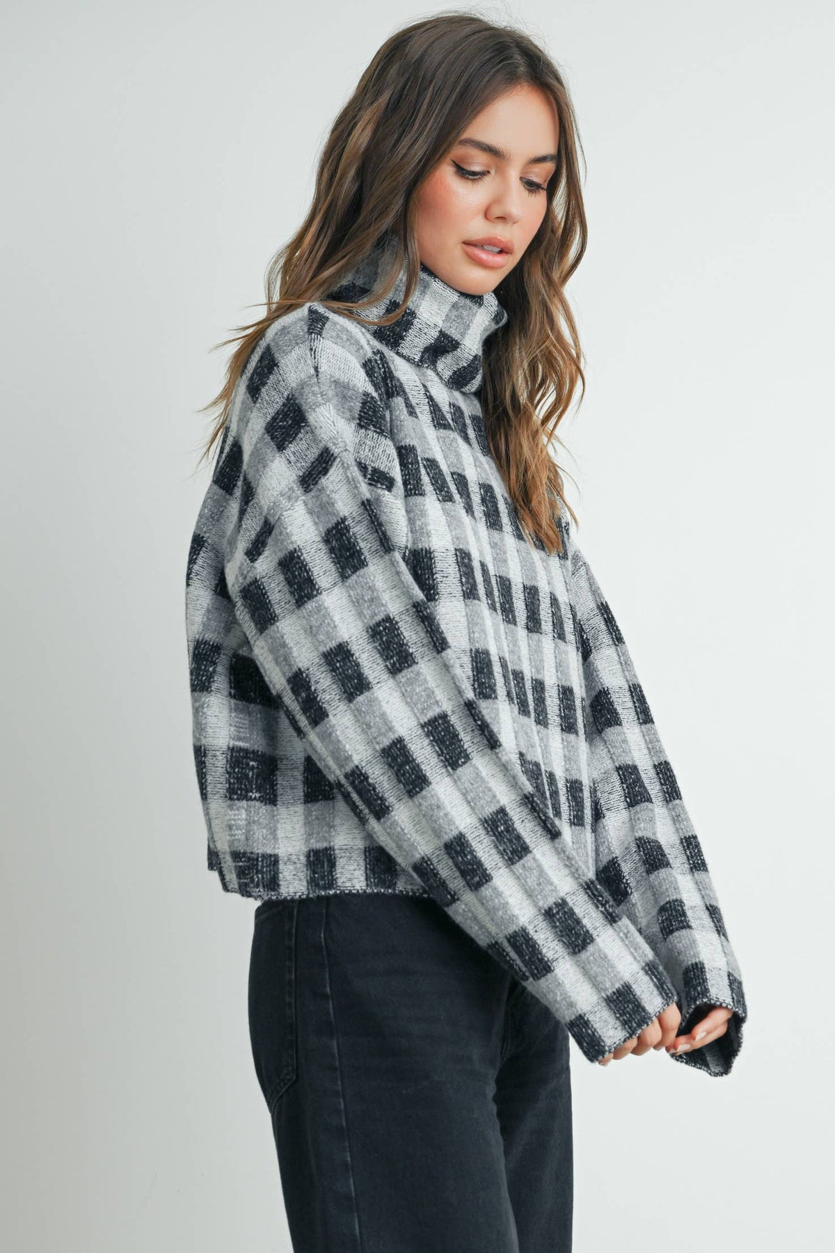 Fall Check Turtleneck Sweater - BMW7532: TAUPE MULTI / M