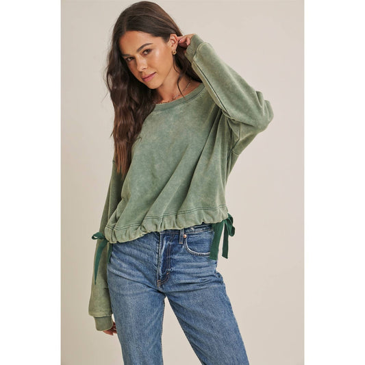 Washed Green Cinched Sweatshirt