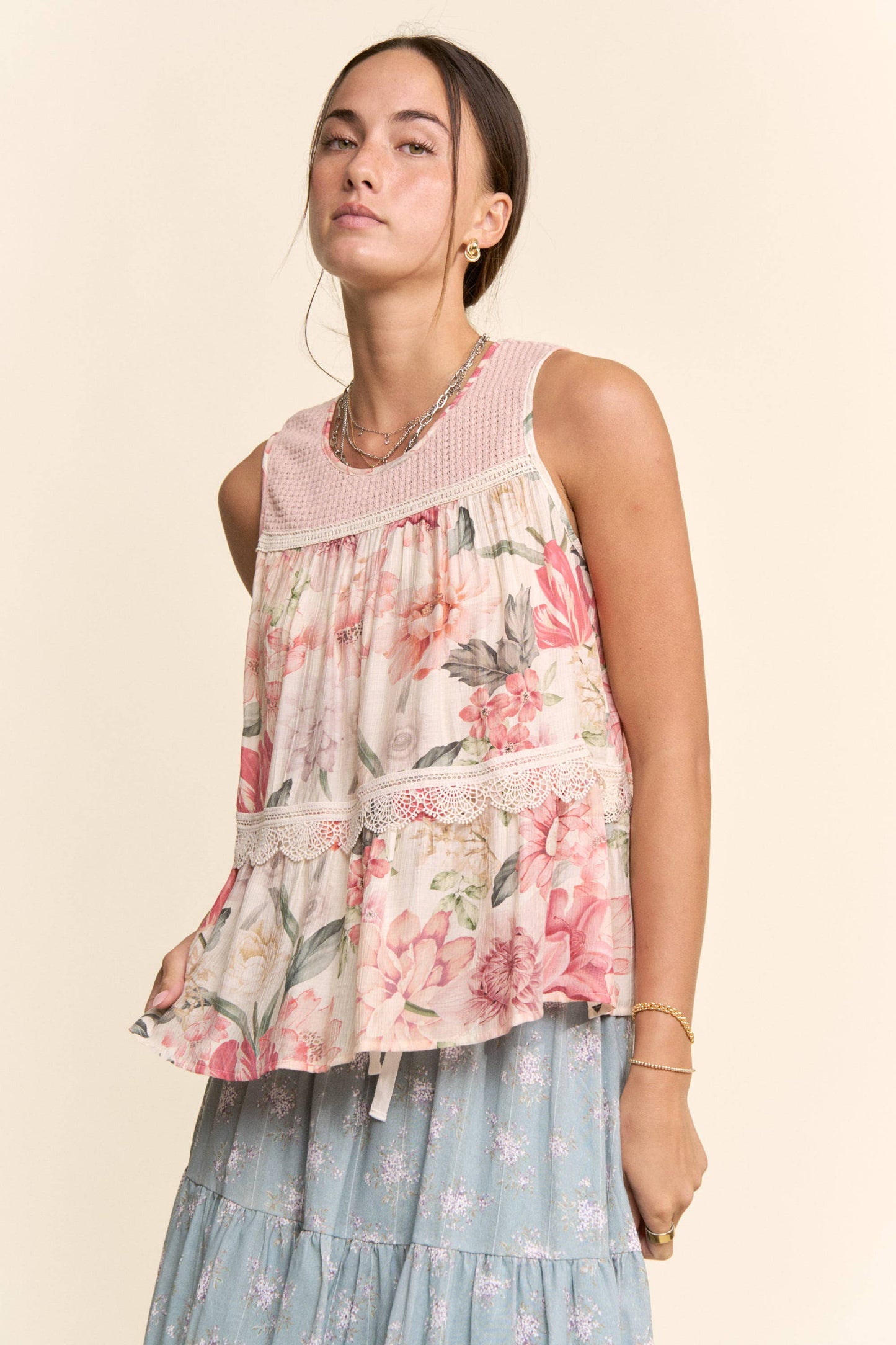Pink Lace Babydoll Tank